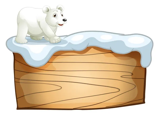 Boş ahşap tabela üzerinde bir kutup ayısı — Stok Vektör