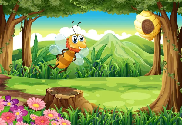 A bee at the forest going to the beehive — Stock Vector