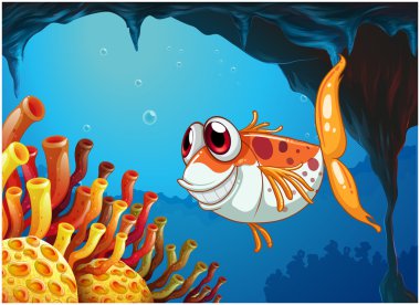 A smiling fish under the sea inside the cave clipart