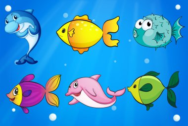 six différents poissons sous la mer