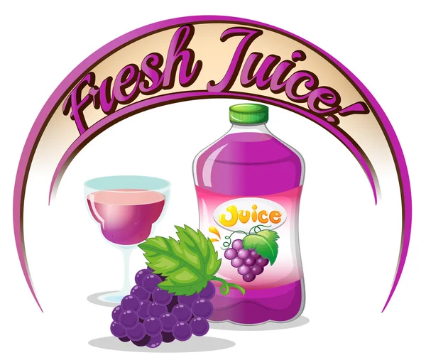 A fresh juice label with grapes — Stock Vector