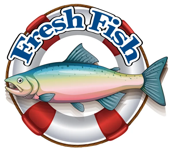 Una etiqueta de pescado fresco con un pez grande — Archivo Imágenes Vectoriales