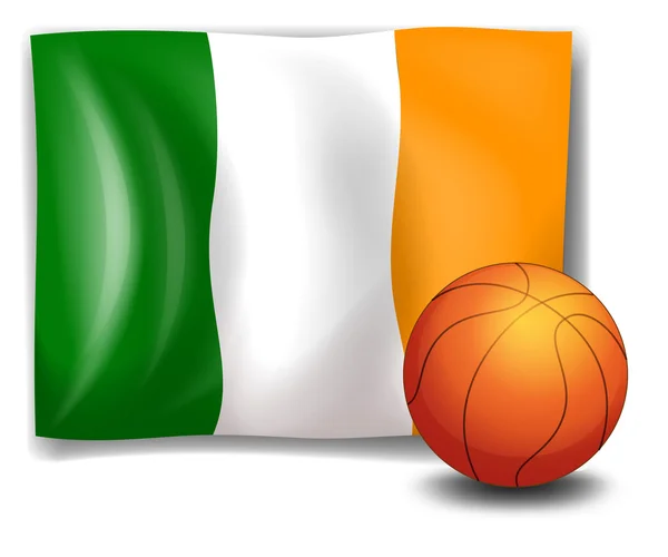 Bandera de Irlanda junto a la pelota de baloncesto — Vector de stock