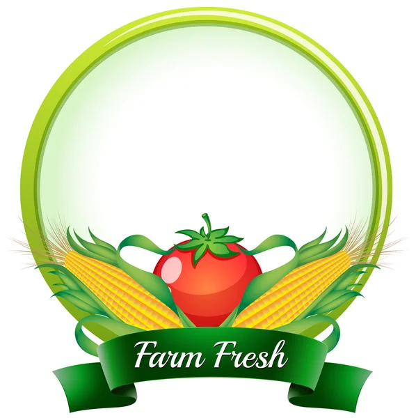 Una etiqueta fresca de granja con maíz y tomate — Vector de stock
