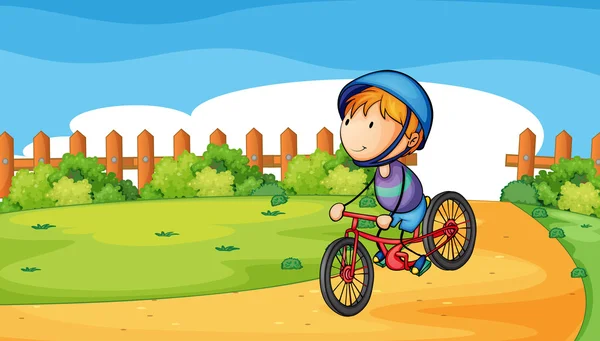 A young boy biking outdoor — Stock Vector