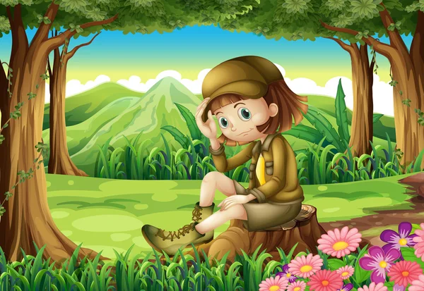 A young explorer at the forest — Stock Vector