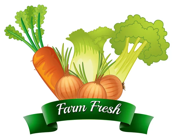 Una etiqueta fresca de granja con verduras frescas — Vector de stock