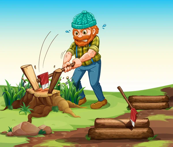 A lumberjack chopping woods — Stock Vector