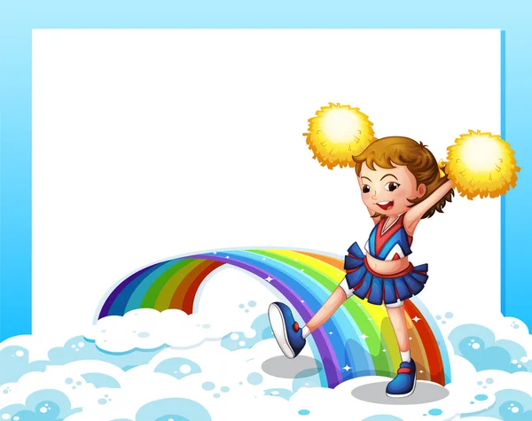 An empty template with a cheerer and a rainbow — Stock Vector