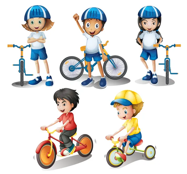 Enfants avec leurs vélos — 图库矢量图片