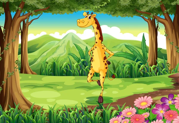 Egy zsiráf, erdő — Stock Vector