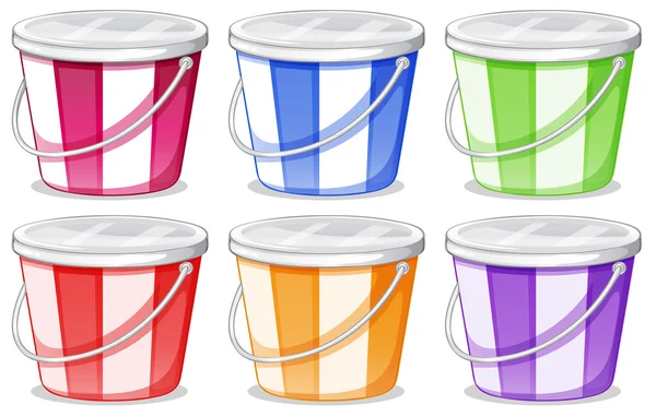 Six colorful pails — Stock Vector