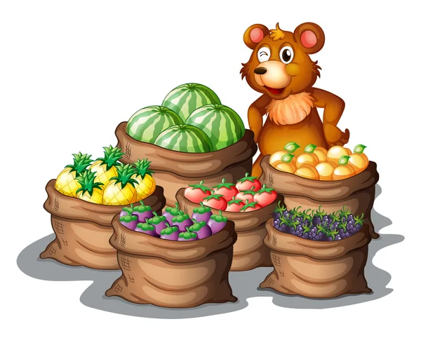 Un oso con los frutos recién cosechados — Vector de stock