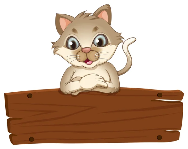 Un gato con una tabla de madera vacía — Vector de stock