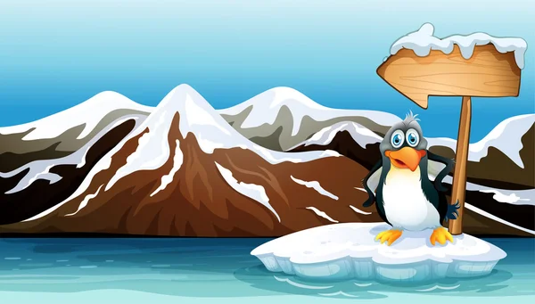 Έναν πιγκουίνο πάνω από το παγόβουνο με μια arrowboard — Διανυσματικό Αρχείο
