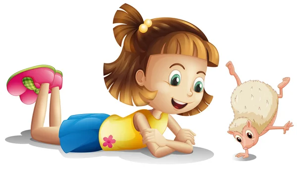 A young girl watching the wild animal — Stock Illustration A young girl watching the wild animal Royalty Free Stock Vectors