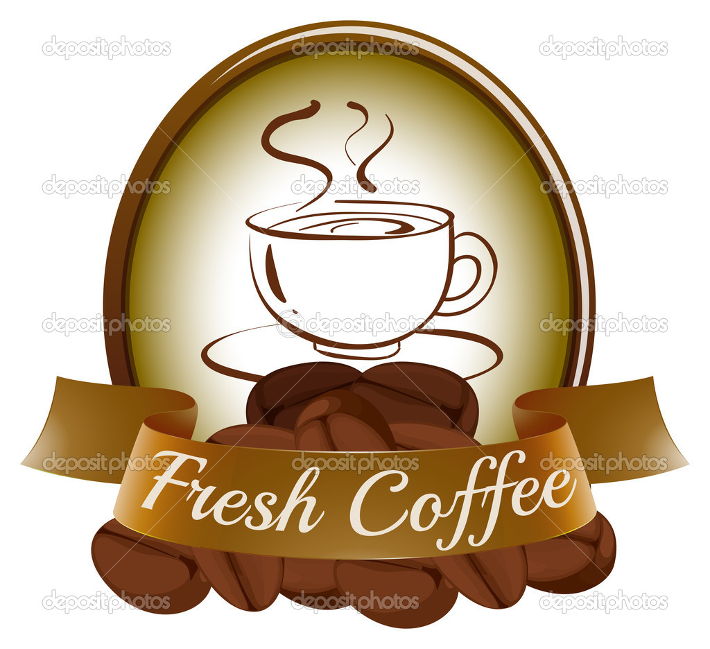 A fresh coffee label with a cup of hot coffee