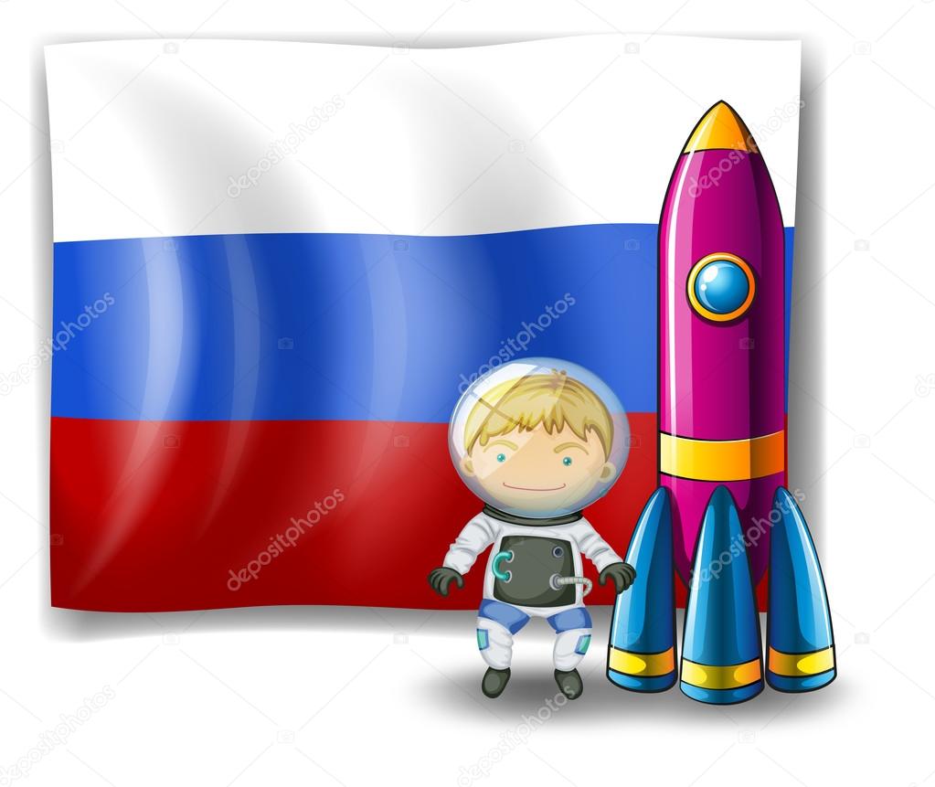 A Russian flag at the back of the rocket and the explorer