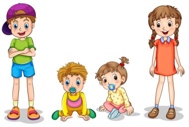 Two kids and two infants clipart