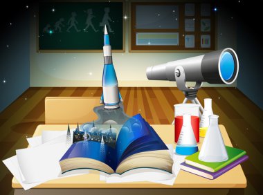 kitap ve laboratuvar aletleri bir laboratuar odası