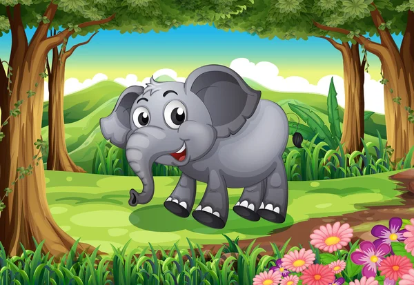 Ένα χαμογελαστό ελέφαντα στο δάσος — Διανυσματικό Αρχείο