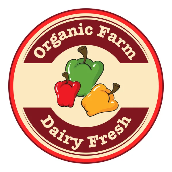 A round dairy fresh and organic farm logo with bell peppers — Stock Vector