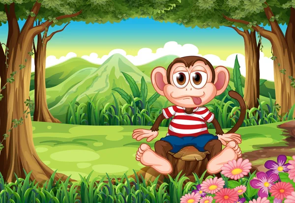Μια κομπαστικός μαϊμού κάθεται πάνω από το κούτσουρο — Διανυσματικό Αρχείο
