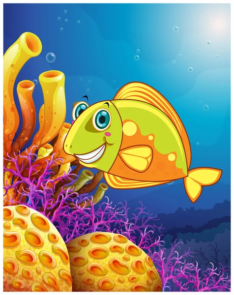 A smiling fish under the sea — Stock Vector