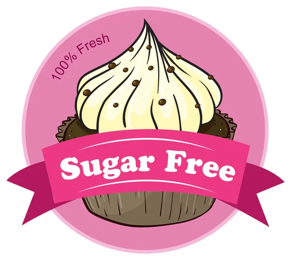 En socker fri etikett med en cupcake — Stock vektor