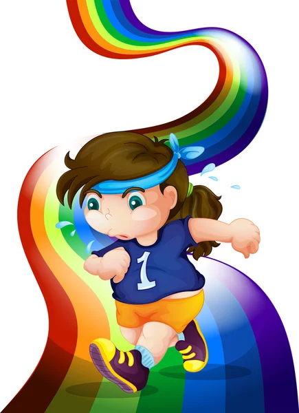 A woman jogging at the rainbow — Stock Vector