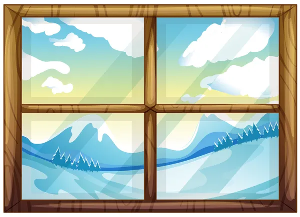 Una vista del invierno desde la ventana — Vector de stock