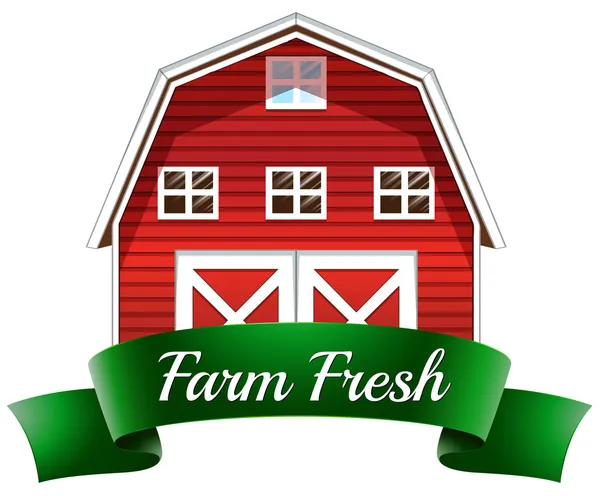 A farm fresh label with a red wooden house — Stock Vector