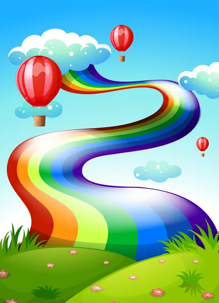 Een regenboog en zwevende ballonnen in de lucht — Stockvector