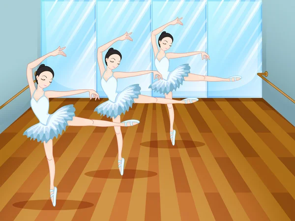 スタジオ内の 3 つのバレエ ダンサー — ストックベクタ