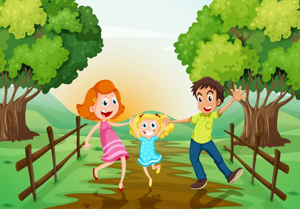 Una famiglia felice nel bosco — Vettoriale Stock