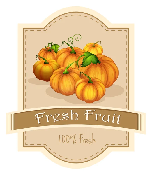 Etiqueta de fruta fresca con un grupo de calabazas — Vector de stock