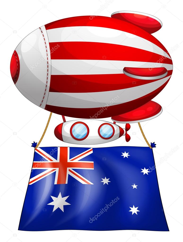 The flag of Australia attached to the floating balloon