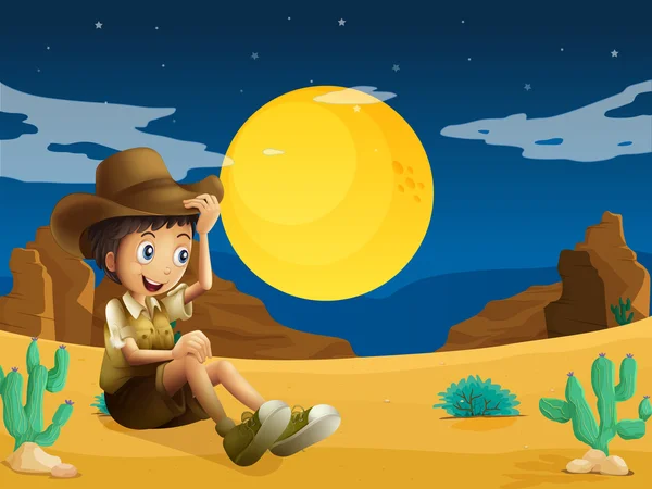 A young explorer at the dessert — Stock Vector