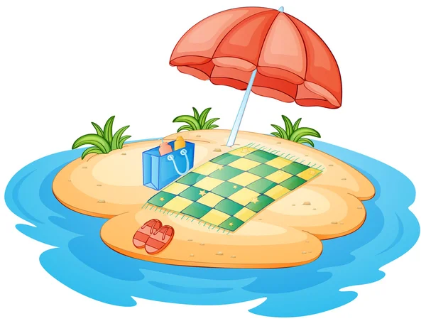 An island with an umbrella and a blanket — Stock Vector