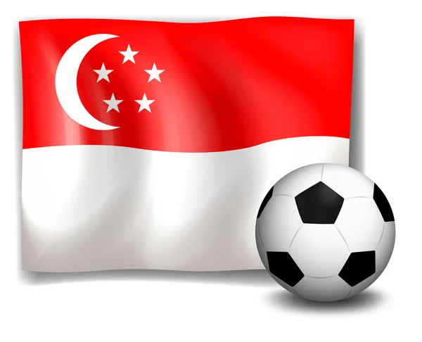 A soccer ball in front of the flag of Singapore — Stock Vector