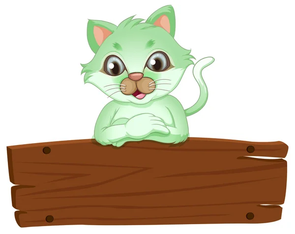 Uma tabuleta de madeira com um gato bonito — Vetor de Stock