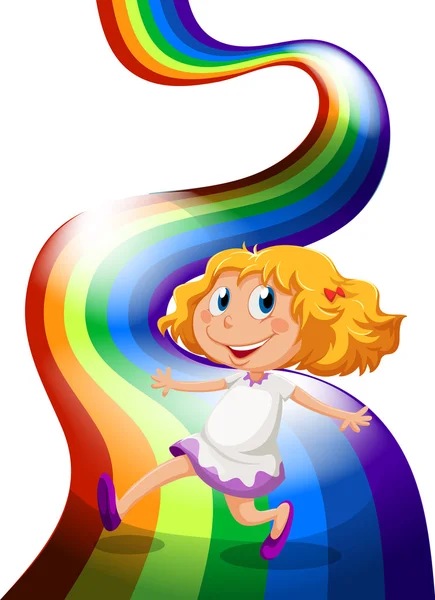 A young girl playing at the rainbow — Stock Vector