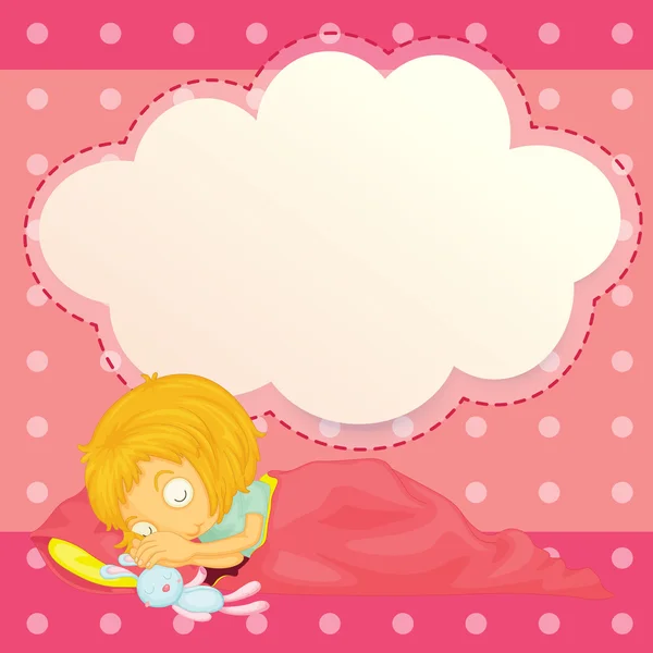 Bir boş bulut belirtme çizgisi ile uyuyan kız — Stok Vektör