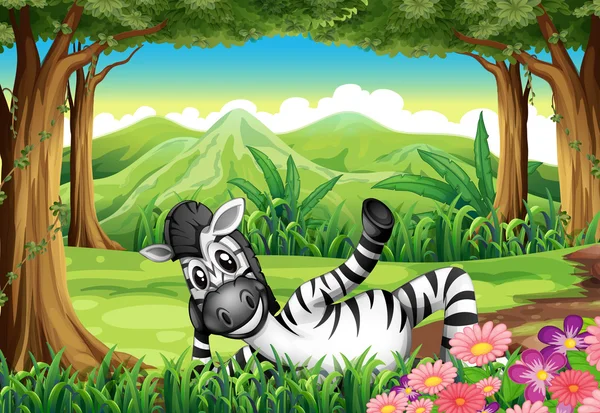 En zebra avkopplande mitt i skogen — Stock vektor