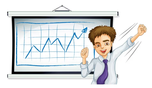 Egy üzletember előtt a táblán egy grafikon — Stock Vector