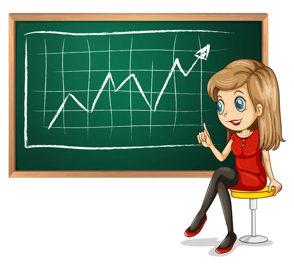 A girl explaining the graph while sitting down — Stock Vector