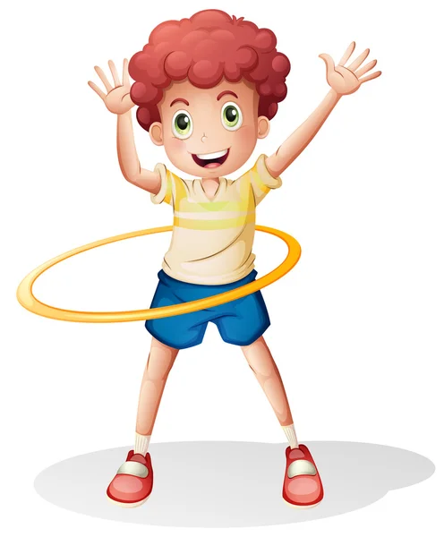 A young boy playing with the hulahoop — Stock Vector