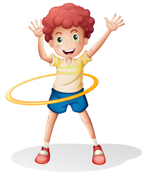 A young boy playing with the hulahoop