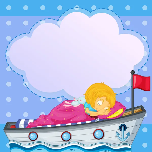 A girl sleeping above the boat with an empty callout — Stock Vector