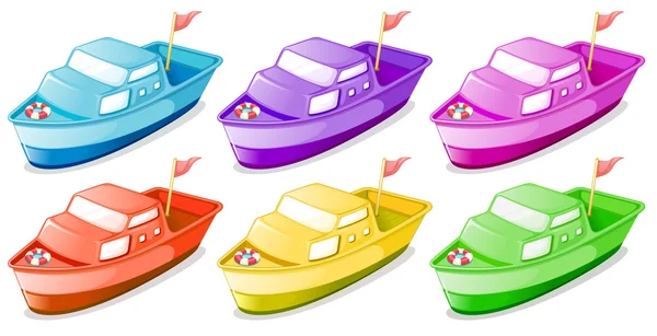 Six colorful boats — Stock Vector